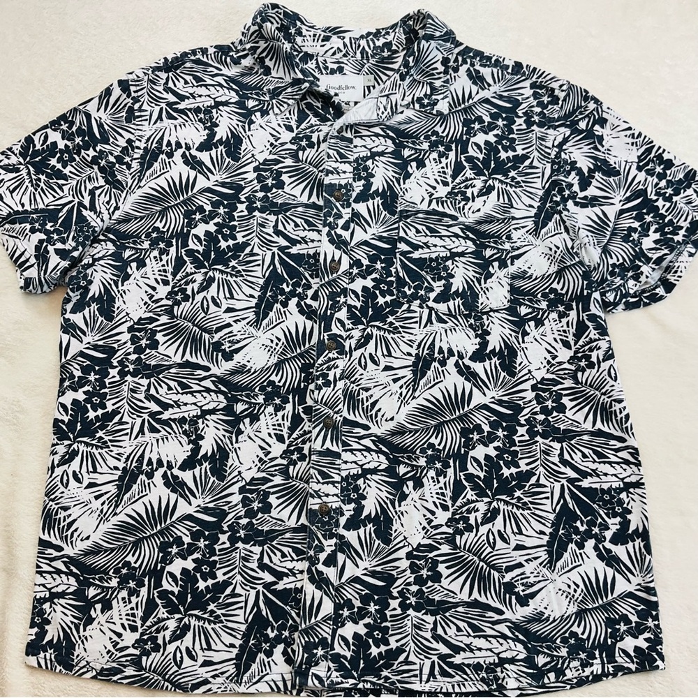 GOODFELLOW & CO. Navy & White Tropical 100% Cotton Jersey Button Down Shirt XL